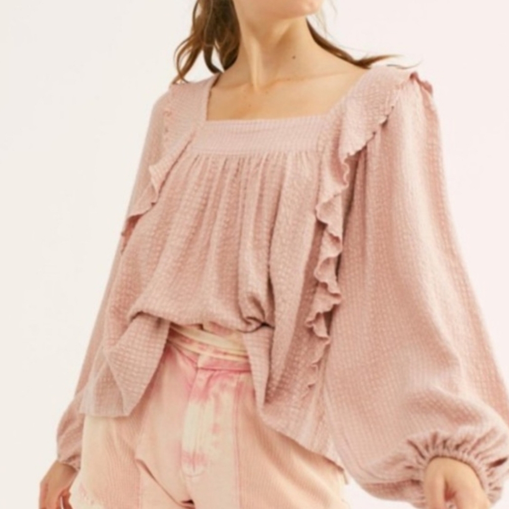 FREE PEOPLE Ruffle Long Sleeve Bouse M